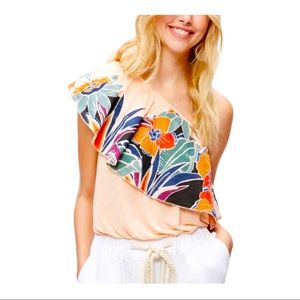 Free People Annka Bubble Pullover Floral Blouse, One Shoulder Womens Size large